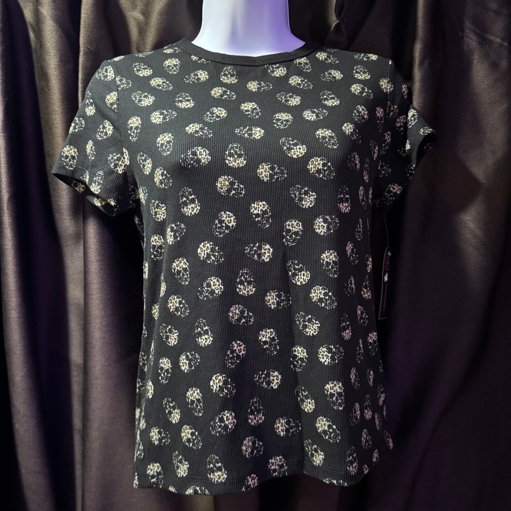 No Boundaries M Black Leopard Skull Ribbed Short Sleeve T-Shirt